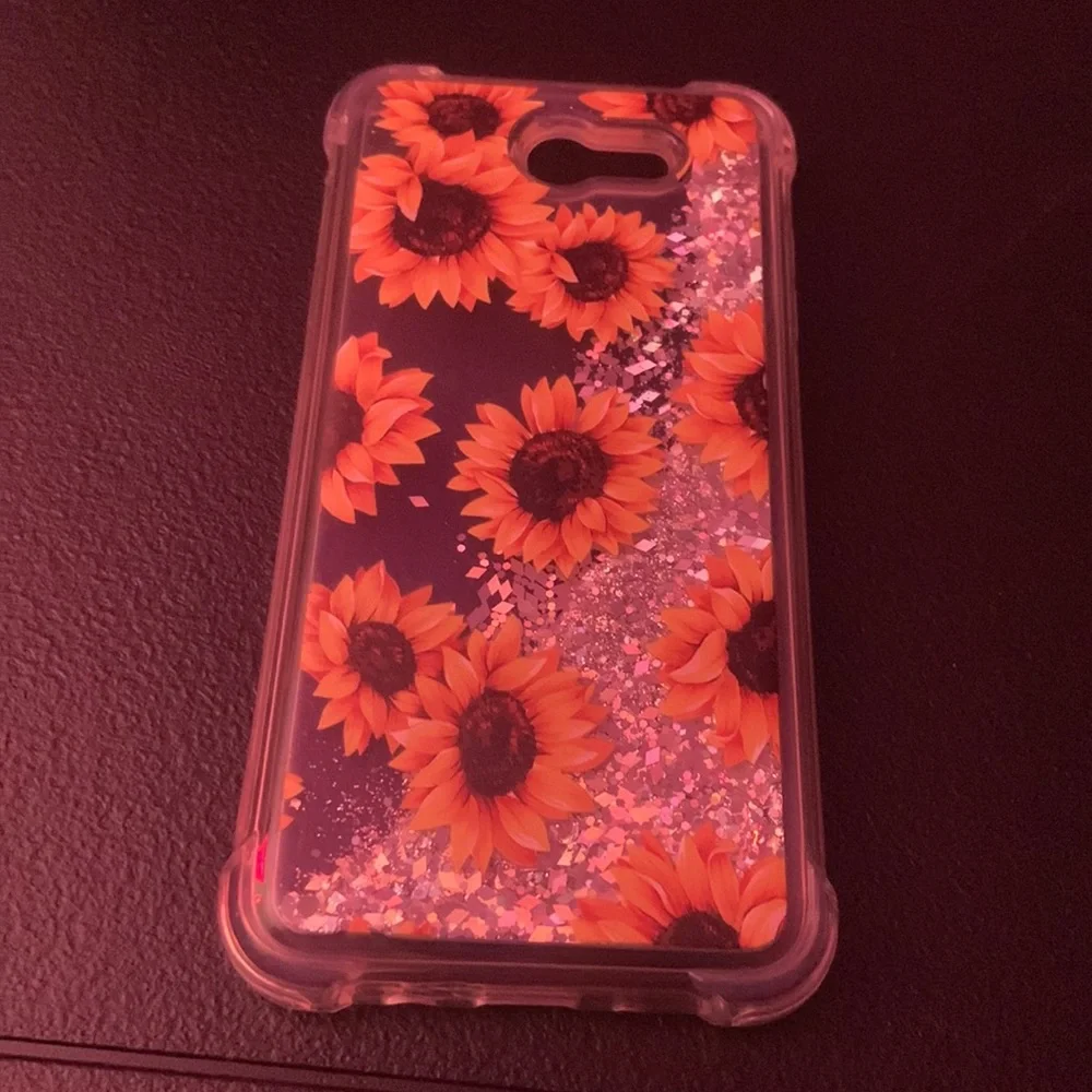 5for$10 Galaxy A71 4G, J7 2017 Bling Liquid Glitter Case Reinforced -Sunflower